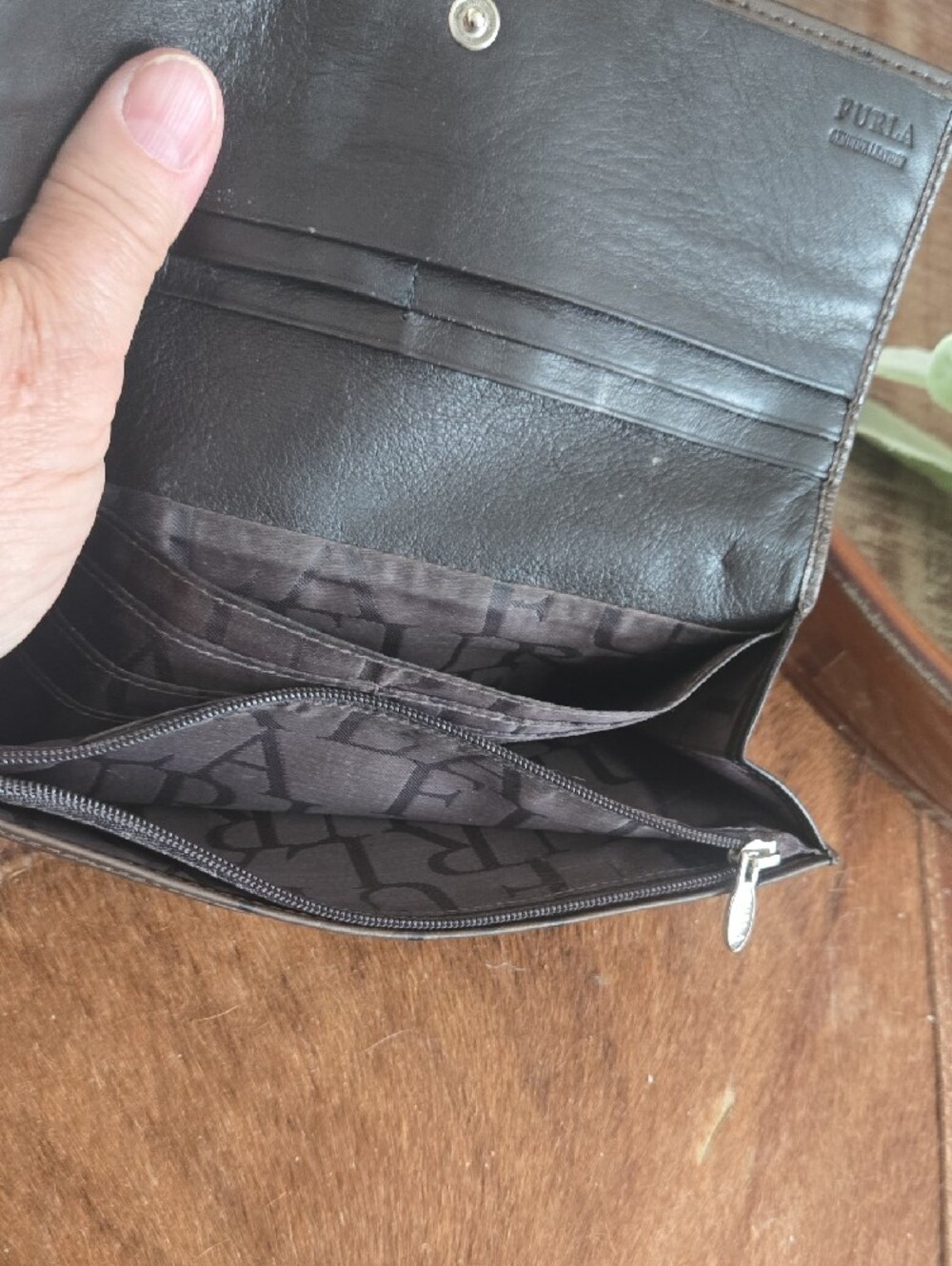 Furla Dark Brown Ostrich Leather Wallet - Picture 7 of 9